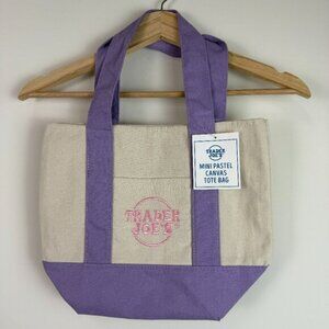 Trader Joe’s Mini Tote Bag Canvas Pastel Limited Edition Purple